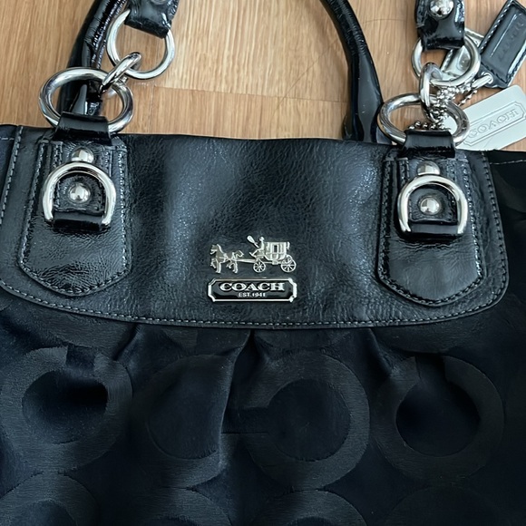 Coach Purse Madison Julianne Black Leather & Canvas Tote - Picture 2 of 9